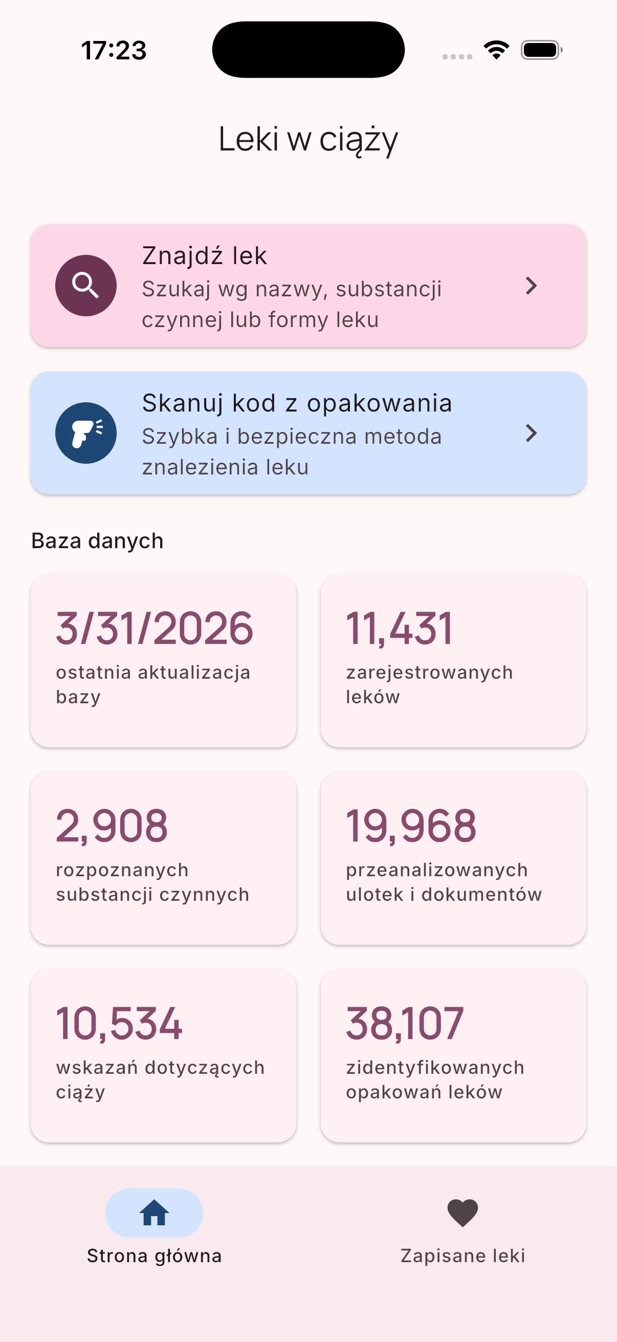 Strona główna aplikacji Leki w ciąży